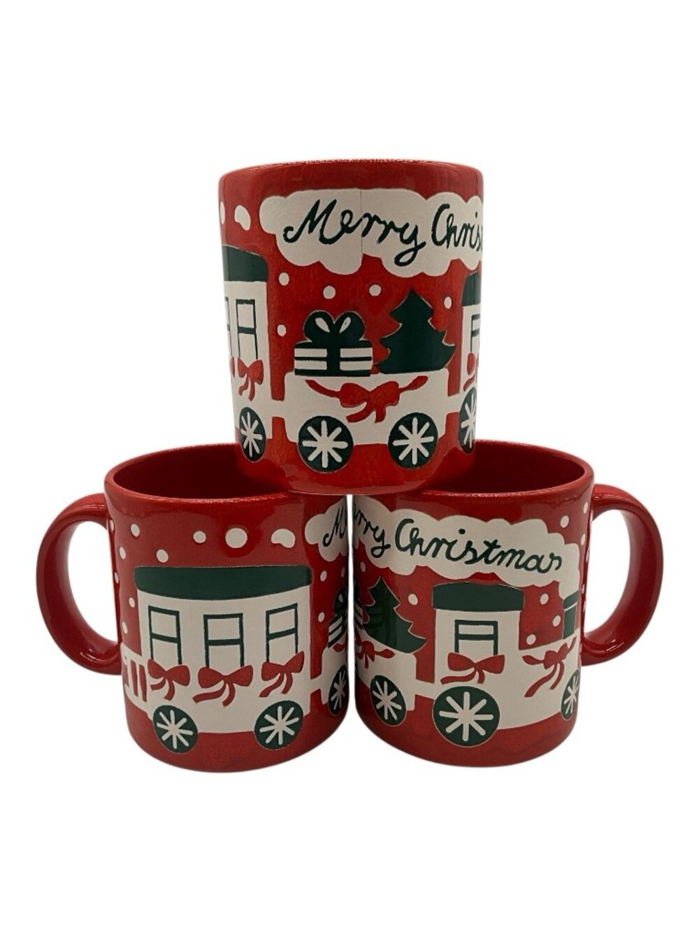 Waechtersbach Set of Three VTG Coffee Mugs with Train and MerryChristmas Printed